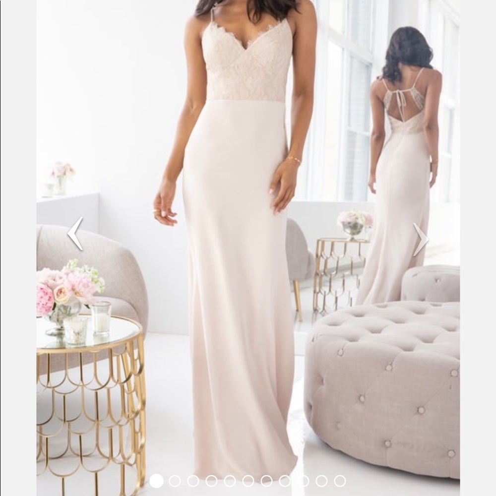 Hayley Paige Occasions bridesmaids gown, champagne